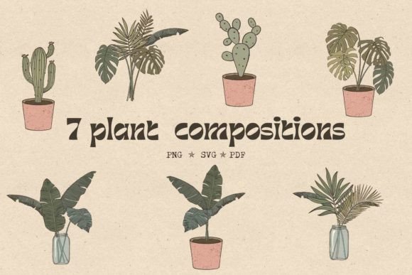 Retro Boho Tropical Houseplants SVG & PNG: A Versatile Graphic Design Asset for Crafters